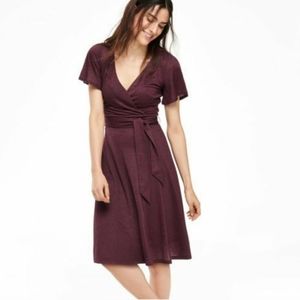 Boden Burgundy Lara Shimmer Faux Wrap Midi Dress